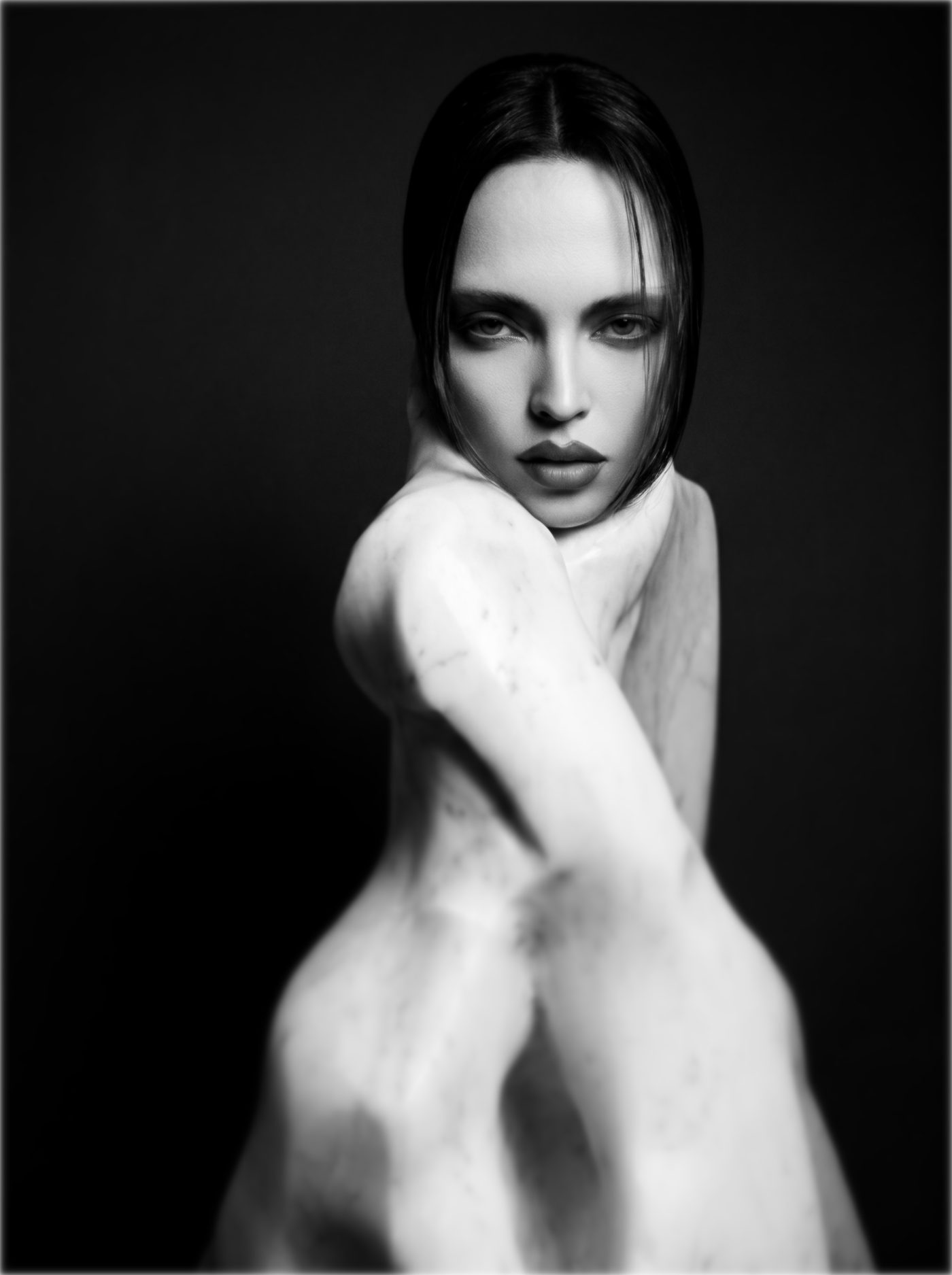 Negative Space — a sculptural black-and-white portrait, the lab's register